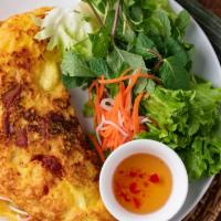 Saigon Crepe · Prawns, pork slices, shiitake mushroom, beansprouts, carrot, green onion fried rice batter t...