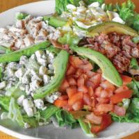 Chelsea'S Cobb Salad · Diced oven-roasted turkey, bacon, chopped eggs, diced tomato, avocado, and Bleu Cheese crumb...