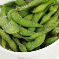 Edamame · Steamed soy beans tossed in sea salt. a healthy and delicious snack.