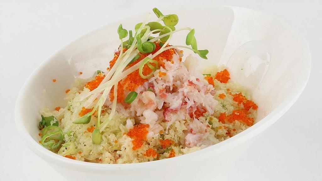 Avocado Boat · A cool combination of miso mayo, surimi, avocado, deep-sea crab, tobiko, green onions, and crumbs.

Consuming raw or undercooked seafood, or shellfish may increase your risk of foodborne illness.
