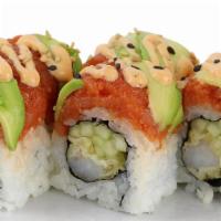 Tiger Roll · Tempura shrimp, spicy tuna, cucumber, avocado, spicy sauce, sesame seeds. (8 pc)

Consuming ...