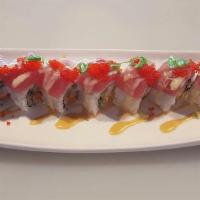 Ruby Red Roll · Spicy tuna, shrimp tempura, cucumber inside tuna, fish eggs and special sauce on top.
Consum...