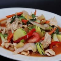 Sweet & Sour (Pad Priew Waan) (Delivery) · Pineapple, carrots, onions, bell peppers, tomatoes, cucumbers and your choice of meat in our...
