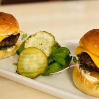 Beef Slider · 2 pieces of 100% beef slider with American cheese & tomato