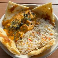 Butter Chicken Curry Bowl · Creamy buttery masala slowly simmered with onions, garlic, and spices. Served with basmati r...