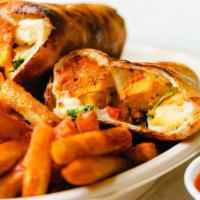 Naan Wraps · Hand-rolled naan wrapped with mozzarella cheese, tomato, red onions, fresh jalapeños, and ci...