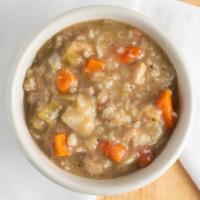 Chicken Rice Soup · Chicken base with rice, carrots, celery and potato.
With Crackers