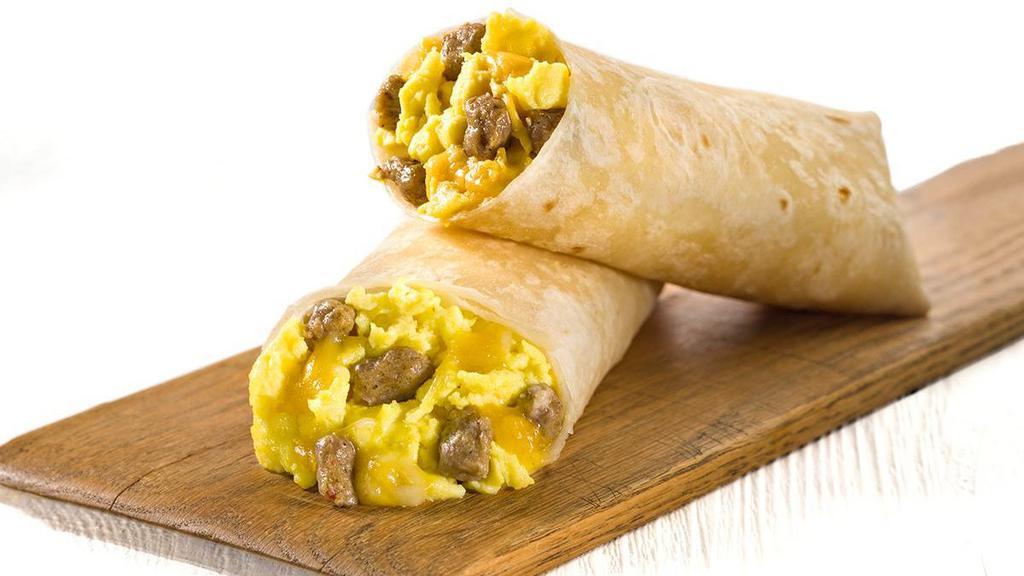Sandwiches & Wraps|Sausage, Egg & Cheese Burrito · Fluffy scrambled eggs, sausage, and a blend of American, Monterey Jack, and Cheddar cheese wrapped inside a soft flour tortilla for the perfect start to your morning. 550 calories