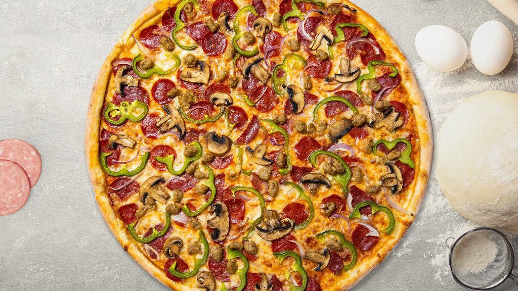 Combo Special Pizza (14 In.)  · Italian sausage, Canadian bacon, onions, black olives, green peppers, tomatoes.