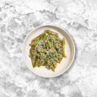 Pitch A Pesto Chicken Pasta (Penne) · Penne noodles and sautéed chicken with creamy Pesto sauce , topped with Parmesan cheese and ...