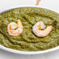 Shrimp Saag · Shrimp cooked in smooth spinach gravy.