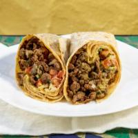 # 14 Carne Asada Burritos Platter · Two carne asada burritos.
