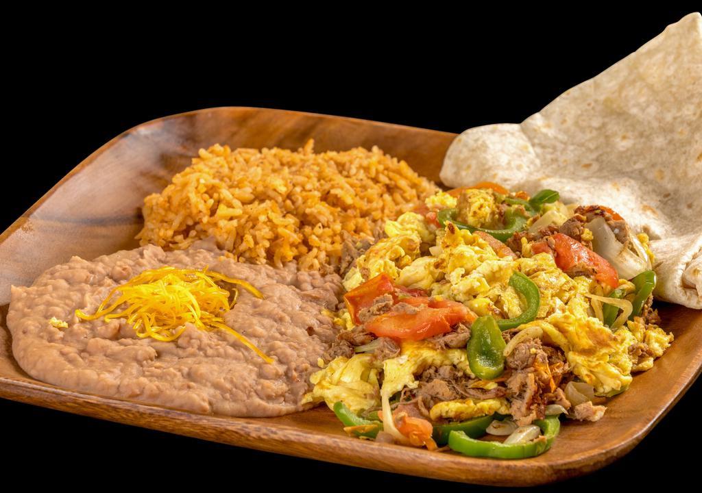 Machaca Plate · Shredded beef, egg, bell, peppers, onion and tomato.

Consuming raw eggs, undercooked meat or seafood may increase your risk of food borne illness especially if you a certain medical condition.