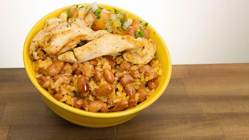Chicken Bowl · Grilled chicken and pico de gallo. Include pinto beans and rice.