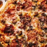 Meat Lovers · Sausage, pepperoni, bacon, mozzarella, San Marzano tomato sauce.

All our pizzas are handmad...