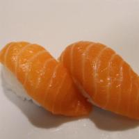 Salmon Nigiri · Two pieces.