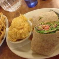 Caesar Blt Wrap With Avocado · Tempeh, raw spinach and rice tossed with sun dried tomato pesto in a  wheat tortilla with hu...
