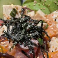 Rainbow Bowl · Ahi tuna, salmon, seaweed, tofu, fish egg, avocado, crab mix, seaweed salad, green onion, ca...