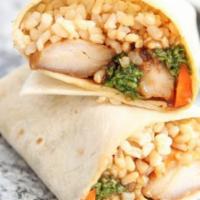 Japanese Chicken Burrito · Sizzling chicken seasoned with salt, pepper, garlic butter, soy sauce and sake, accompanied ...