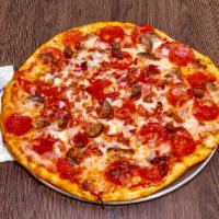 Large Carnivore Pizza · Pepperoni, Canadian Bacon, Italian Sausage and Chopped Bacon.