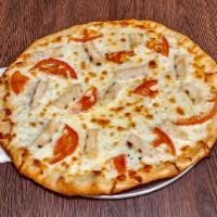 Large Grilled Garlic Chicken Pizza · Garlic Parmesan Sauce, Grilled Chicken and Fresh Tomato.