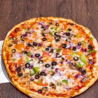 Small Vegetarian Pizza · Green Peppers, Onions, Mushrooms, Tomatoes and Olives.