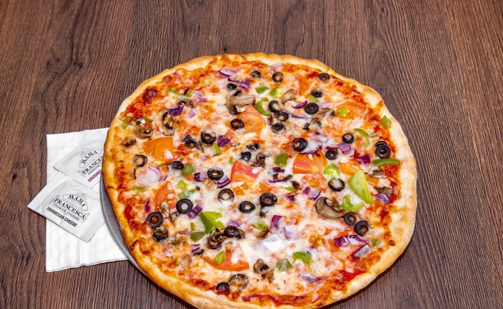 Small Vegetarian Pizza · Green Peppers, Onions, Mushrooms, Tomatoes and Olives.