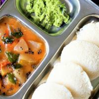 Aahaar Plain Idli (2 Pcs.) (V, Gf, Nf) · Steamed rice cakes. Served with coconut chutney and sambar.