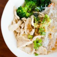 Silver Noodle Soup · Clear chicken broth soup with carrot, broccoli, baby corn, cabbage, onion, glass noodle and ...