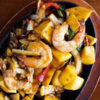 Mango Paradise · Fresh chunks of mango in an all-time favorite cashew nut stir-fry with chicken and shrimp, r...