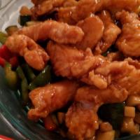 Orange Chicken · Spicy. Tender white meat chicken lightly battered and fried, then drizzled over with our che...