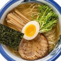 Yuzu Shio Ramen · Salt tare, chicken broth, chashu pork, egg, endive, bamboo shoot, yuzu citrus, garlic, and n...