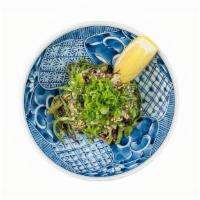 Kaiso Seaweed Salad · Gluten free, vegan. Mixed seaweed, sesame dressing, micro greens, lemon.
