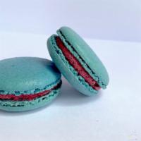 Blueberry Macaron · Bright blue shell with fresh blueberry buttercream.
