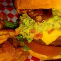California Burger Combo · Flame grilled half pound of all beef topped with your choice of cheese, guacamole and 2 slic...