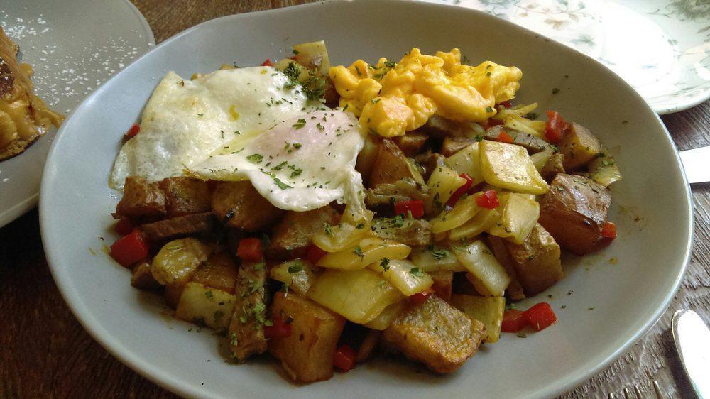 Study Hash · Sweet potatoes corn black beans pasilla peppers red onion and 2 eggs any style.
