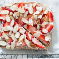 Red Rocks · Sprouted wheatberry bread topped with honey-Infused cream cheese, fresh strawberries, raw ho...