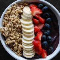 Og Brazi · blend: organic acai and banana
toppings: organic hemp granola, banana, strawberries and blue...