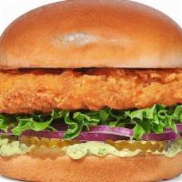 Crispy Chicken Sandwich · Crispy Chicken, Garlic Aioli, Red Onion, Pickles, Lettuce