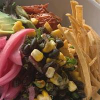 Southwest Salad · Field greens, grilled corn, roasted plum tomatoes, black
bean & corn salsa, pickled red onio...