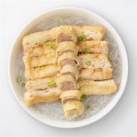 Tofu Puff & Glass Noodle Soup (Kurobuta Pork Roll) · Chewy glass noodles in a light, clear broth. Topped with Kurobuta pork rolls, spongey tofu p...