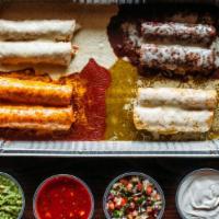Enchilada Pack · Includes: 8 enchiladas, choice of beans, rice, 8oz salsa, 8oz pico de gallo, 8oz sour cream,...