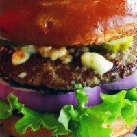 The Blue Bayou · Beef Patty, Blue Moon Sauce, Lettuce, Red Onions, Pickles, Crumbled Blue Cheese & Cajun Seas...