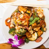 Kung Pao Vegetables & Tofu · Seasoned vegetable Napa, broccoli sauteed with chili pepper, lightly fried zucchini, bell pe...