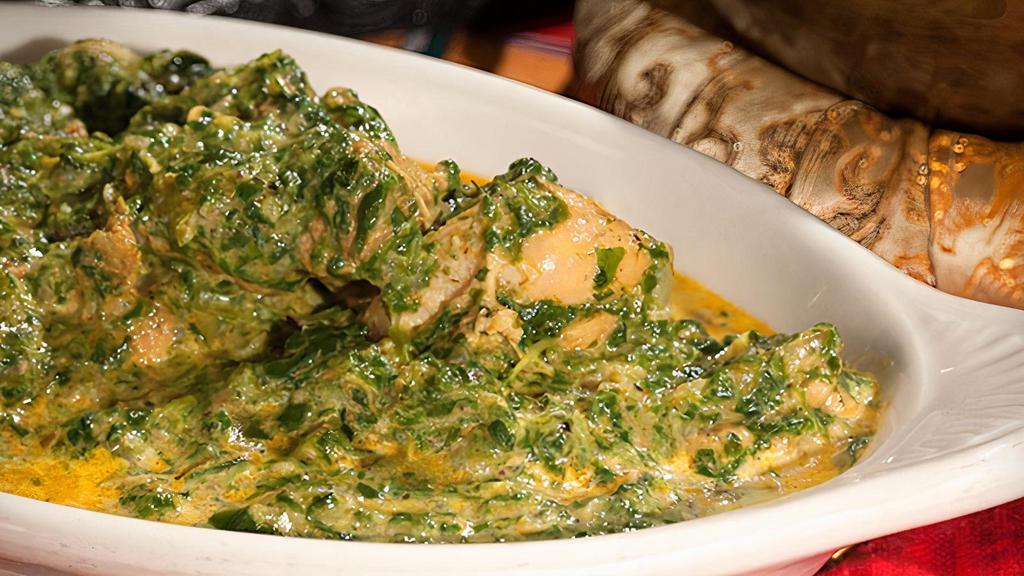 Chicken Saag · Gluten-free. Boneless chicken cooked with spinach, onion, ginger, tomatoes and curry spices. Served mild, medium or hot with a side of basmati rice, brown rice or  white rice