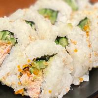 California Roll · real crab, avocado, cucumber, and tobiko