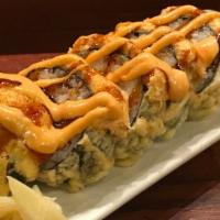 Super Bad Boy · Spicy. Eel, avocado, snow crab, cream cheese and all tempura'd topped with seared spicy crab...