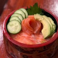Salmon Bowl · salmon and avocados over sushi rice