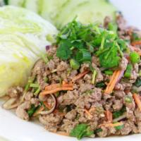 Certified Angus Larb Beef Salad - ยำ เนื้อ · This Thai Country classic is made with fresh grounded Certified Angus Beef rounds, which is ...