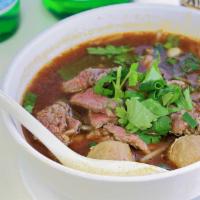 Beef & Beef Ball Noodle Soup · Fresh slices of certified angus beef, grounded beef rolled into clean balls, with medium cut...